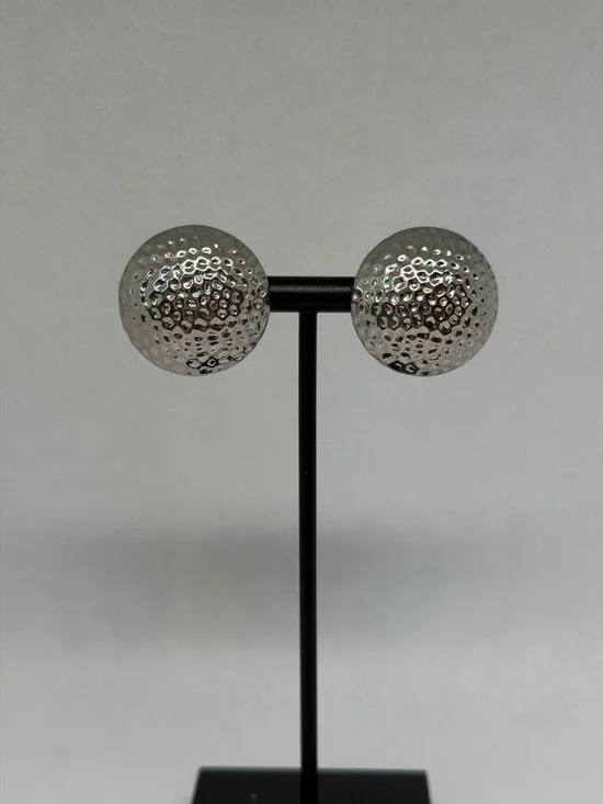 Silver Hammered Disc Stud Earrings Bold Statement Textured - Picture 2 of 3